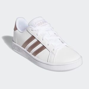 adidas White Sneakers with Rose Gold Stripes